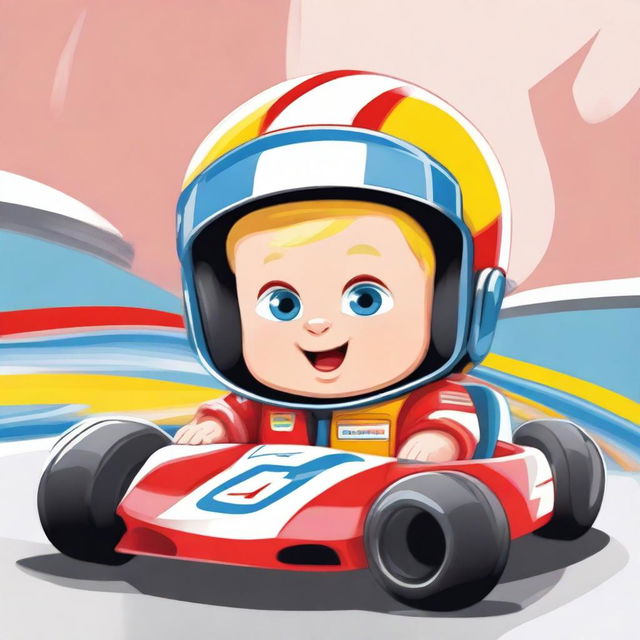 A blonde baby with blue eyes, a mix between Michael Schumacher and Fernando Alonso