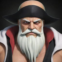 Create an image of Edward Newgate, also known as 'Whitebeard' from One Piece. A very tall old man with a large mustache, wearing a black bandana and a white and red captain's coat.