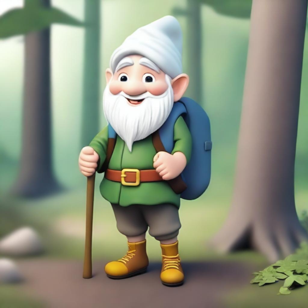 A young male gnome with white hair and a smiley face