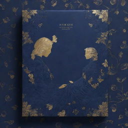 A 4k resolution packaging pattern design with a romantic theme of 'Blue Lady' concept, reimagined as unisex, featuring a couple. The primary color is navy blue enhanced with sophisticated golden accents.