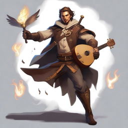 A male human bard with spirits flying around him