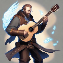 A male human bard with spirits flying around him