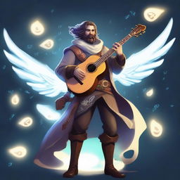 A male human bard with ghosts flying around him