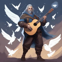 A male human bard with ghosts flying around him