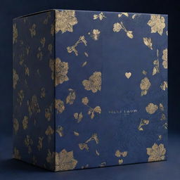 A 4k resolution packaging pattern design with a romantic theme of 'Blue Lady' concept, reimagined as unisex, featuring a couple. The primary color is navy blue enhanced with sophisticated golden accents.