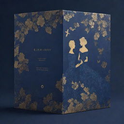 A 4k resolution packaging pattern design with a romantic theme of 'Blue Lady' concept, reimagined as unisex, featuring a couple. The primary color is navy blue enhanced with sophisticated golden accents.