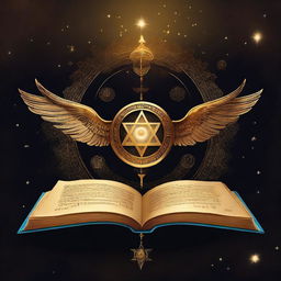 Generate an esoteric illustration-style book cover showing an ancient half-open scroll with Hebrew inscriptions and golden mystical symbols