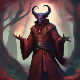 A detailed illustration of a male tiefling sorcerer