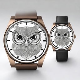 Create a design of a wristwatch where the entire shape of the watch is modeled after an owl