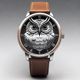 Create a design of a wristwatch where the entire shape of the watch is modeled after an owl