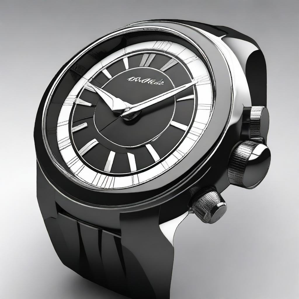 Create a design of a wristwatch with the body shaped like a spaceship