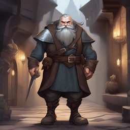 A detailed illustration of an old dwarf rogue