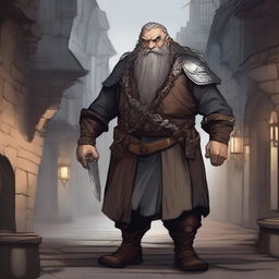 A detailed illustration of an old dwarf rogue