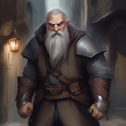 A detailed illustration of an old dwarf rogue