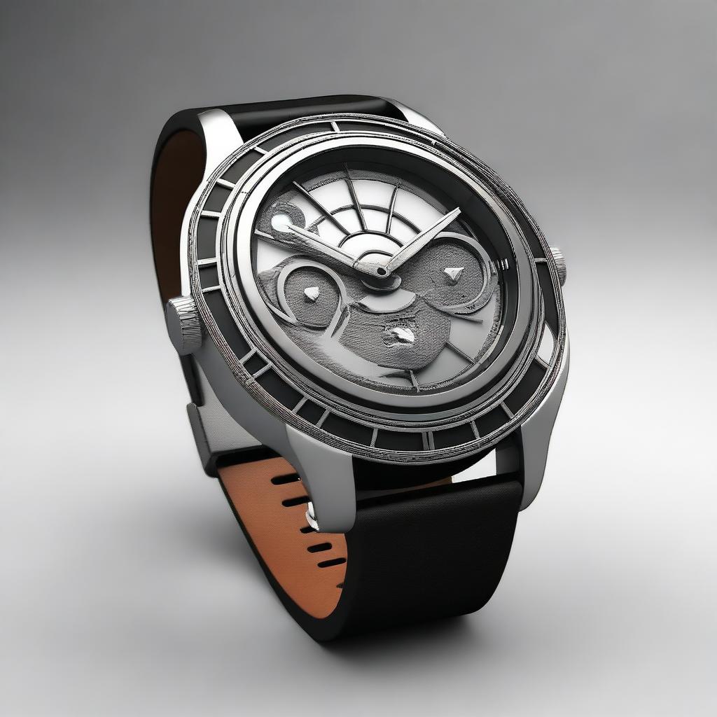 Create a detailed design of a wristwatch with the body shaped like a spaceship