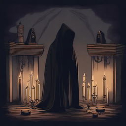 A detailed illustration of a rogue cult in a dark, mysterious setting