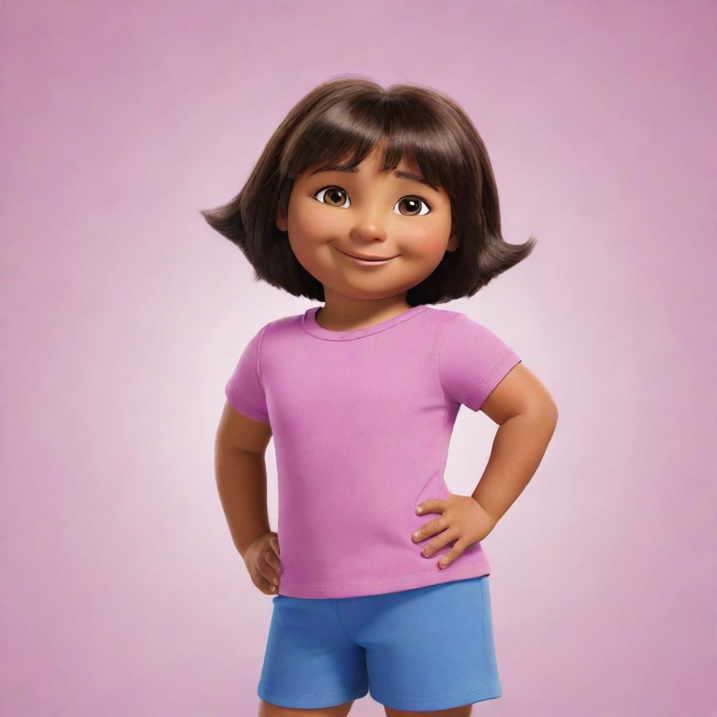 Dora the Explorer standing confidently with a broad, victorious smile.