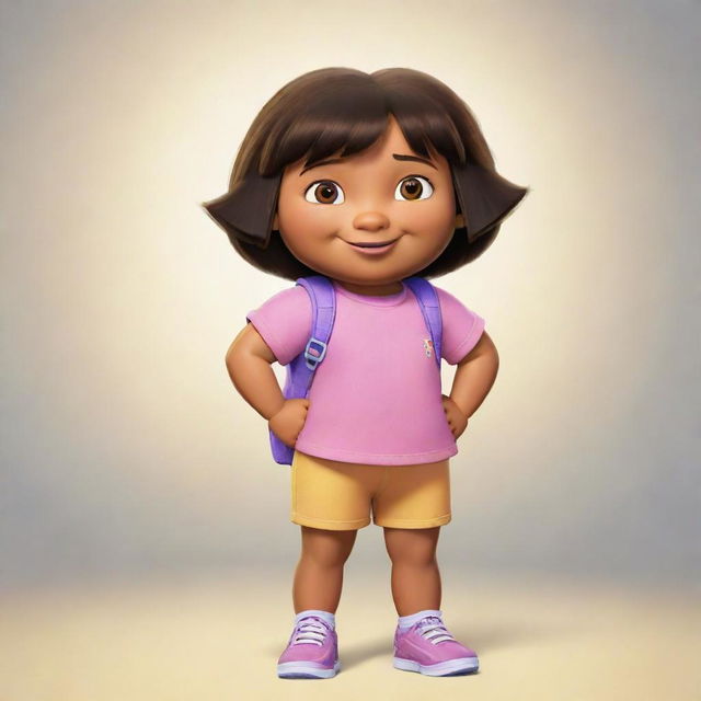 Dora the Explorer standing confidently with a broad, victorious smile.