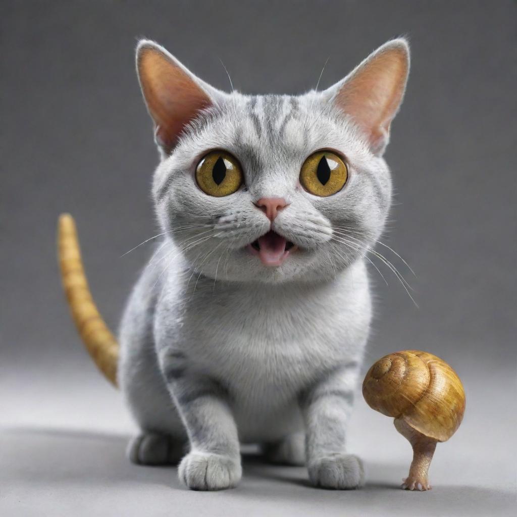 Realistic cat with the distinctive color scheme and features of Gary the Snail from SpongeBob SquarePants.