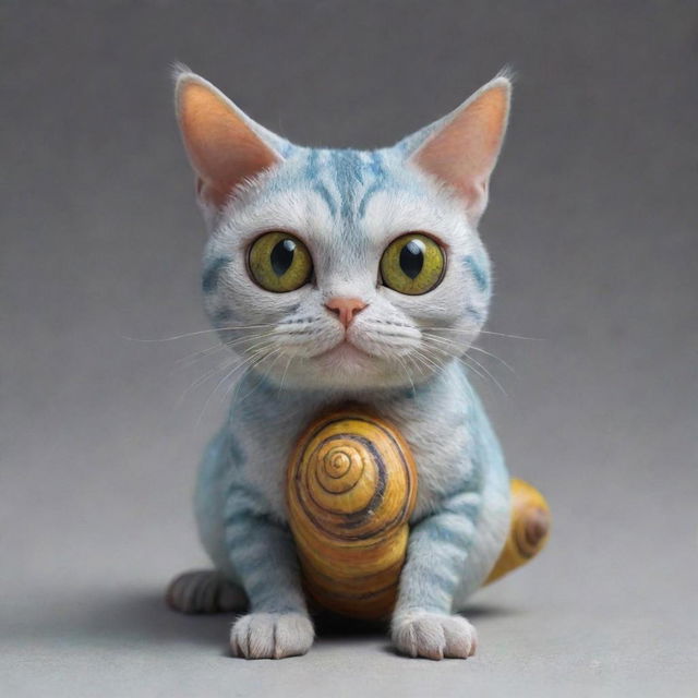 Realistic cat with the distinctive color scheme and features of Gary the Snail from SpongeBob SquarePants.