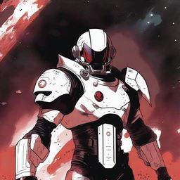 Shadow from 'Eminence in Shadow' saying 'I am atomic,' wearing white war armor in space