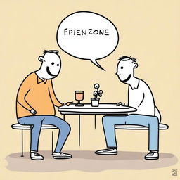 A whimsical and light-hearted depiction of the concept of 'friendzone,' featuring two characters in a friendly and humorous setting