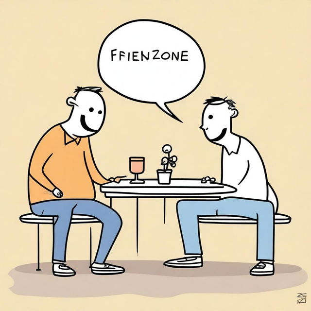 A whimsical and light-hearted depiction of the concept of 'friendzone,' featuring two characters in a friendly and humorous setting