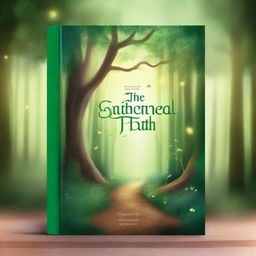 Create a book cover featuring an enchanting forest with a magical aura