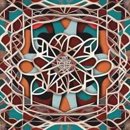 Create an abstract image featuring Arabic geometric patterns with colorful lines