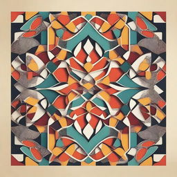 Create an abstract image featuring Arabic geometric patterns with colorful lines