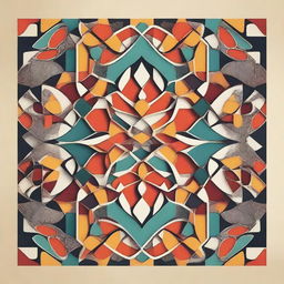 Create an abstract image featuring Arabic geometric patterns with colorful lines