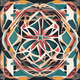 Create an abstract image featuring Arabic geometric patterns with colorful lines