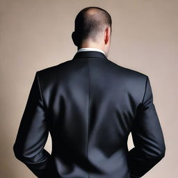 A rear view of a broad-shouldered man wearing a dark suit