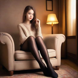 A young girl wearing stockings, depicted in a tasteful and artistic manner