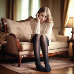 A young girl wearing stockings, depicted in a tasteful and artistic manner