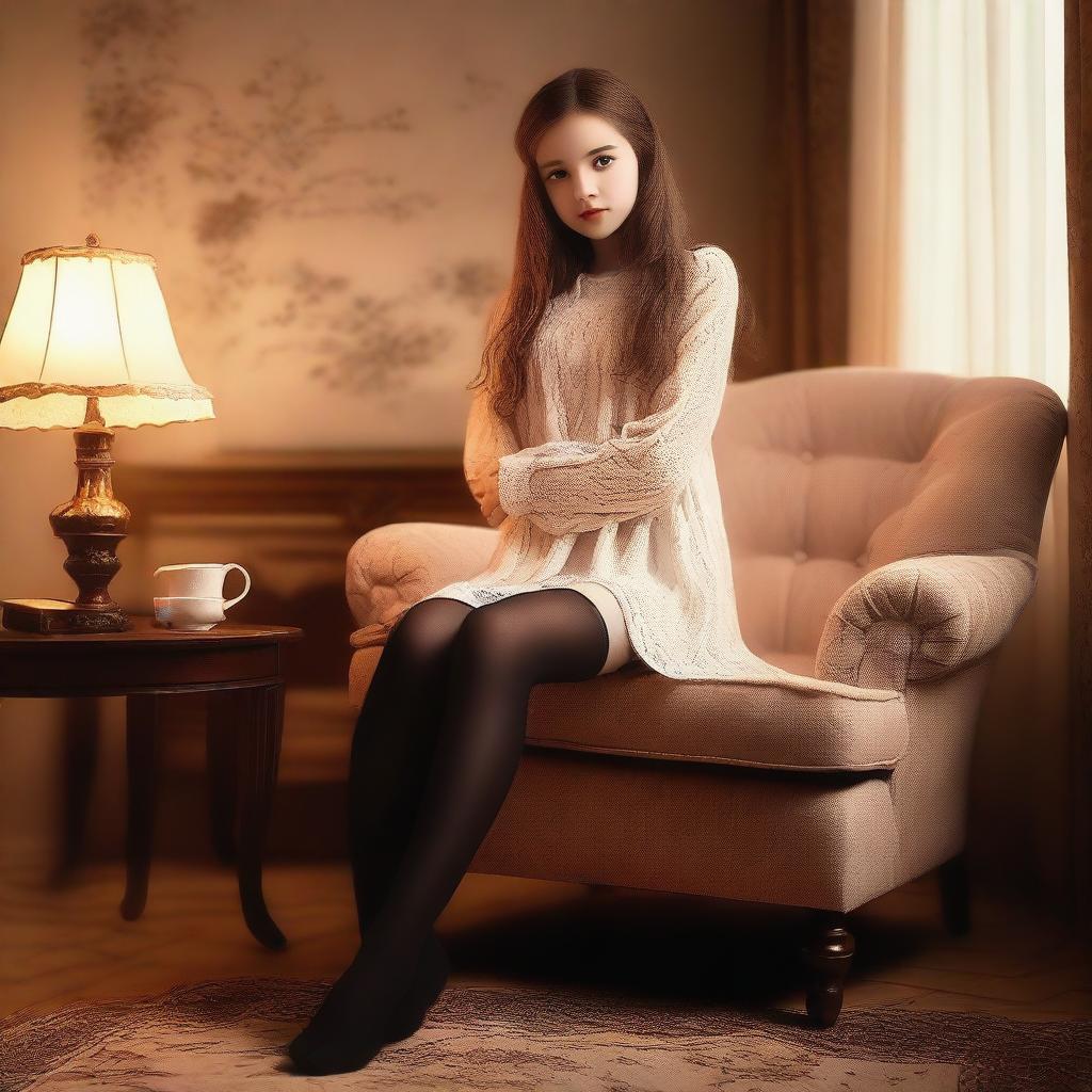 A young girl wearing stockings, depicted in a tasteful and artistic manner