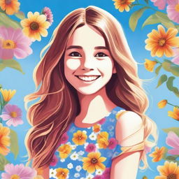 A detailed and vibrant illustration of a young girl smiling