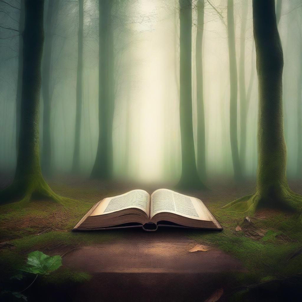 Create a captivating book cover featuring a mysterious forest with a hidden path