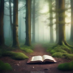 Create a captivating book cover featuring a mysterious forest with a hidden path