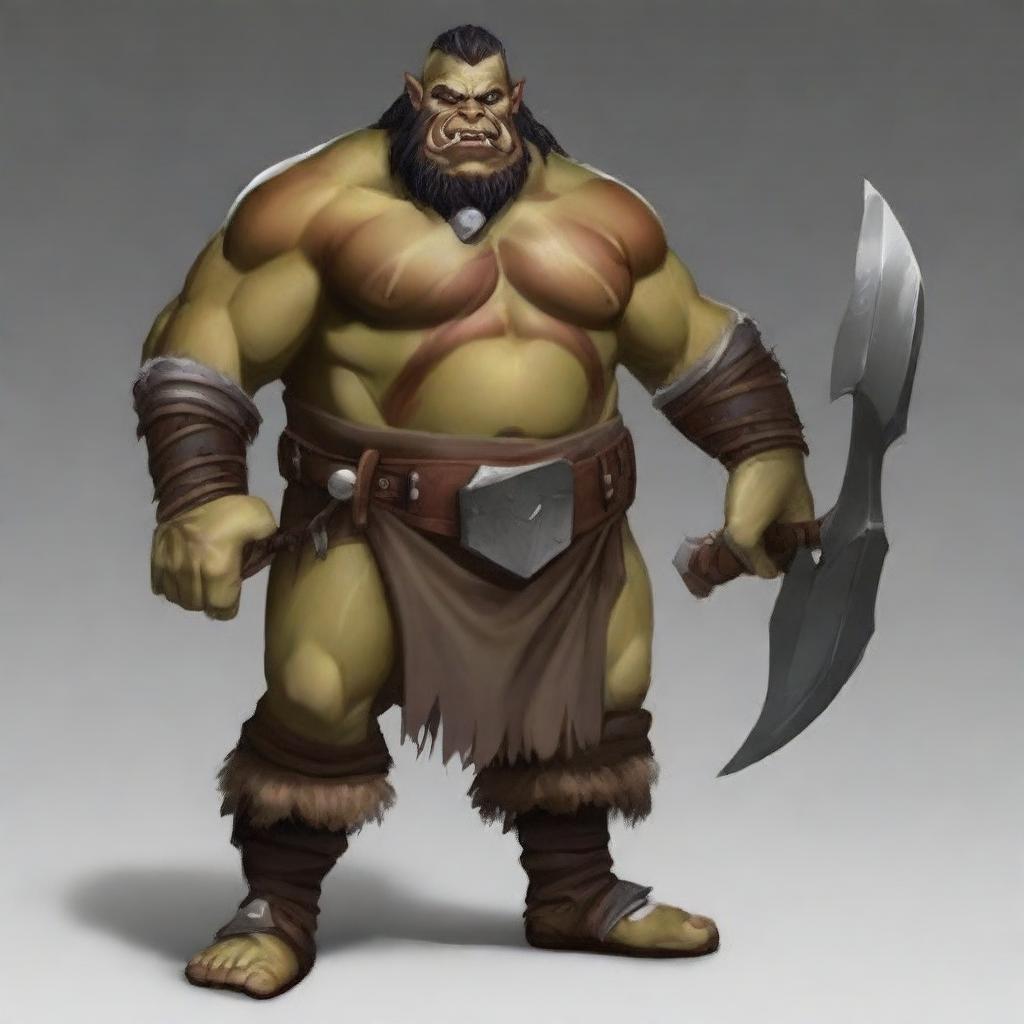 Create an image of a chubby, half-orc barbarian