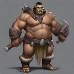 Create an image of a chubby, half-orc barbarian