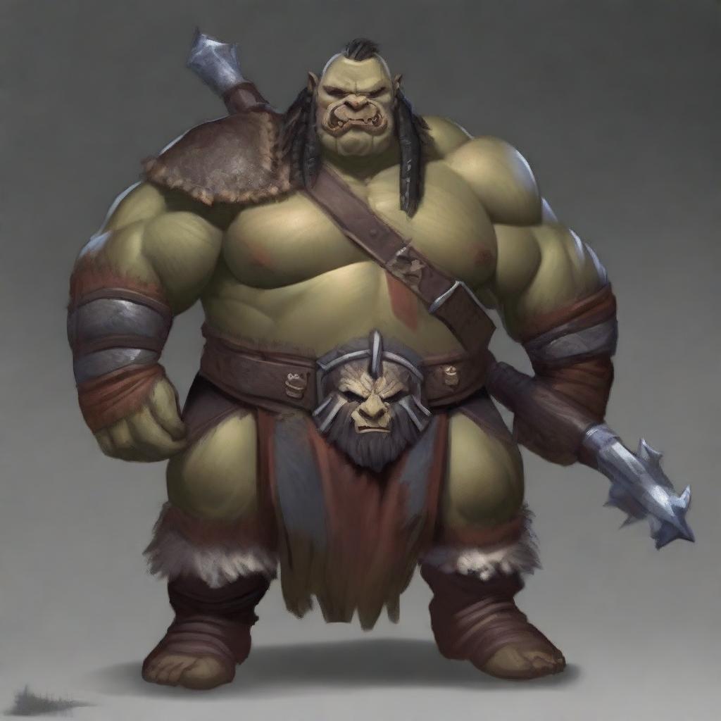 Create an image of a chubby, half-orc barbarian