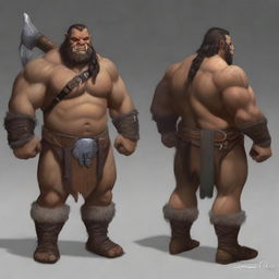 Create an image of a chubby, half-orc barbarian