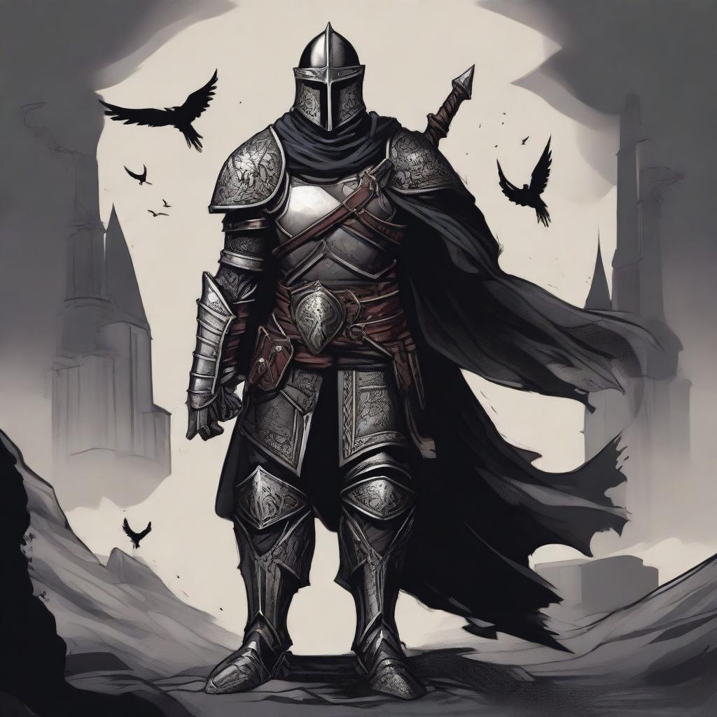 A detailed Dungeons and Dragons themed illustration of a knight who is a servant of the evil god Bane