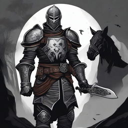 A detailed Dungeons and Dragons themed illustration of a knight who is a servant of the evil god Bane