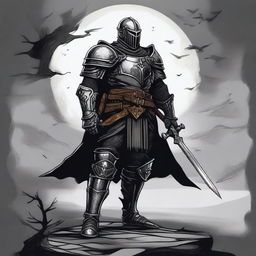 A detailed Dungeons and Dragons themed illustration of a knight who is a servant of the evil god Bane