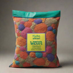 Showcase a vibrant fertilizer bag prominently on the screen. The bag is densely packed, with detailed textures of the material visible, contrasted with the bold colors and whimsical designs representing the type of fertilizer within.