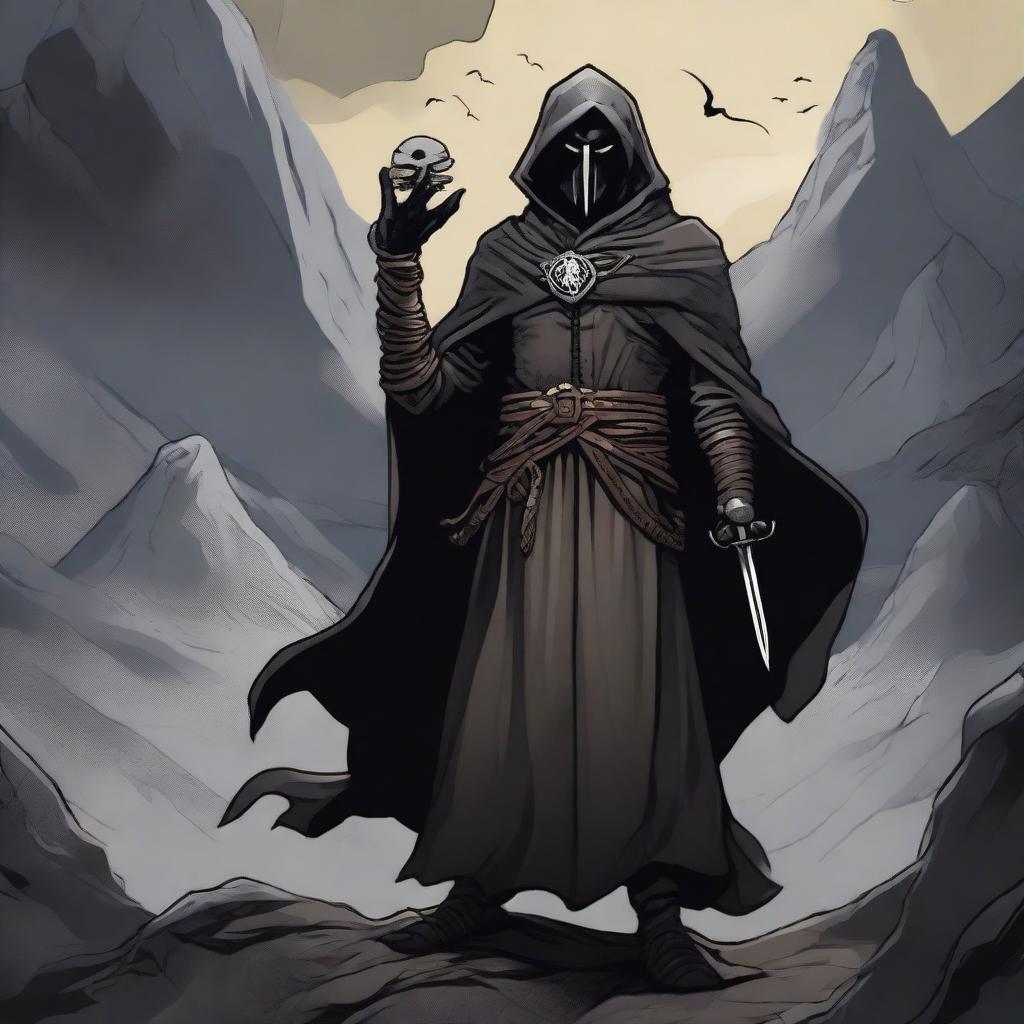 A detailed Dungeons and Dragons themed illustration of a cultist who is a servant of the evil god Bane