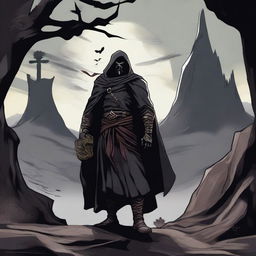 A detailed Dungeons and Dragons themed illustration of a cultist who is a servant of the evil god Bane