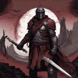 A detailed Dungeons and Dragons themed illustration of a cultist knight who is a servant of the evil god Bane